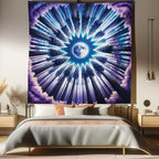 Ambesonne Trippy Tapestry Queen Size, Indigo Tones Outer Space Featuring Moon with Psychedelic Abstract Woods, Wall Hanging Bedspread Bed Cover Wall Decor, 88" X 88", Pale Fuchsia Sea Blue