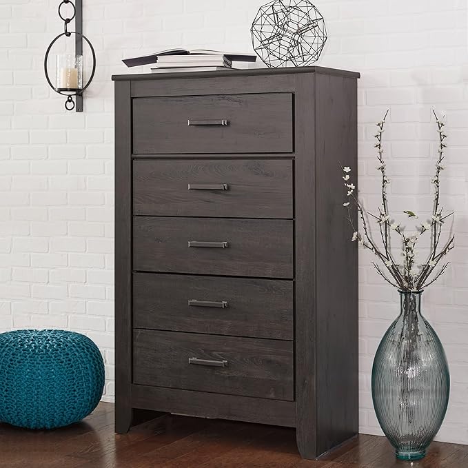 Signature Design by Ashley Brinxton Contemporary 5 Drawer Chest, Almost Black