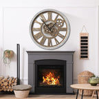 The B-Style Large Wall Clock 24 inch Moving Gear Wall Clock Oversized Vintage Farmhouse Wall Clocks for Living Room Decor Rustic Industrial Wood Clock (Silver gray, 18 inch/46cm)