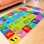 Kids Alphabet Play Game Rug - 3' x 5' ABC Numbers and Shapes Educational Learning Toddler Carpet - Kids Room Playroom Classroom Kindergarten Activity Fun Soft Non-Slip Mat