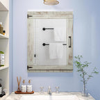 Oakrain Farmhouse Mirror, 24x32 Inch Distressed Gray Wood Frame with Black Metal Hinges, Rustic Wall Mirror for Bathroom, Living Room, Entryway, Bedroom