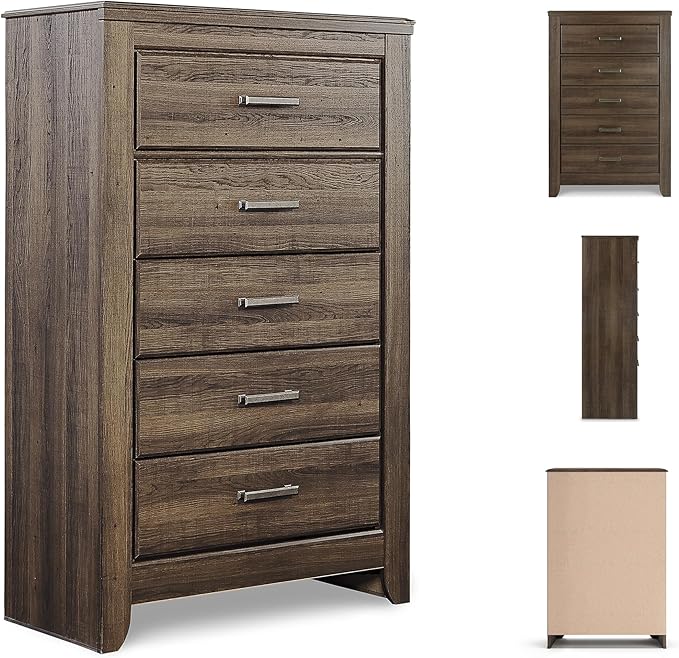 Signature Design by Ashley Juararo Rustic 5 Drawer Chest of Drawers, Aged Dark Brown