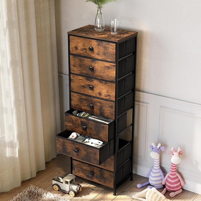 Crestlive Products Tall Dresser, 8-Drawer Fabirc Storage Tower, Chests of Drawers - Vertical Organizer Unit with Handles for Bedroom, Hallway, Entryway, Nursery, Wood Top, Closets (Rustic Brown)
