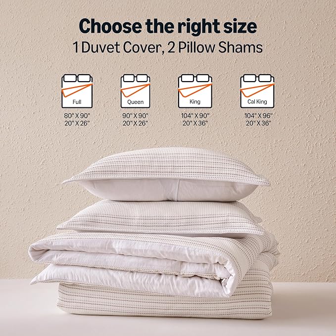 Amazon Basics Waffle Weave Microfiber 3-Piece Duvet Cover Set, Includes 1 Duvet Cover and 2 Pillow Shams, Full, Pink Striped