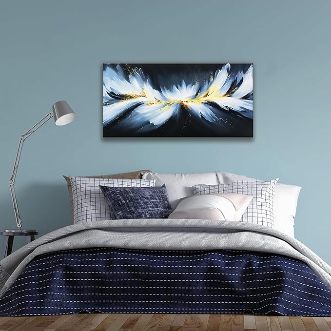 Canvas Wall Art Decor Artwork Modern Paintings White Abstract Wall Decor Maximalist Abstract Black And Gold Wall Art Prints Picture For Bedroom Kitchen Office Artwork Ready To Hang 20" × 40"
