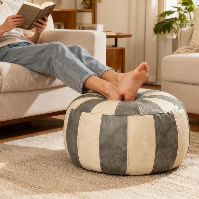 Thgonwid Unstuffed Moroccan Ottoman Pouf Cover, Ottoman Footstool Storage Solution, Bean Bag Chair, Foot Rest, Gray & Mushroom