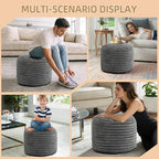 Round Stuffed Pouf Ottoman Foot Rest for Couch Round Ottoman with Foam Chunk Filling Stripe Faux Fur Ottomans for Living Room Floor (20"x15",Dark Grey)