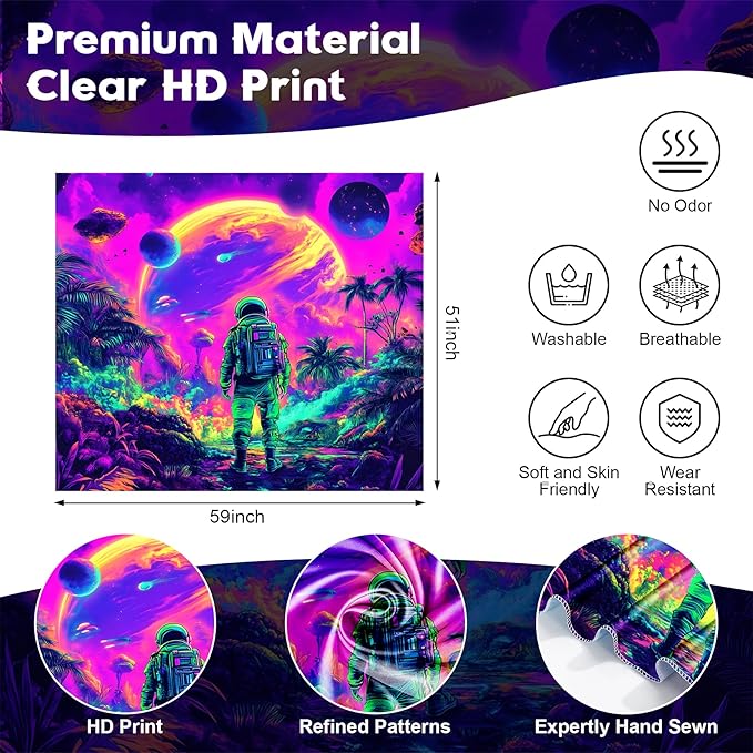 NYZE Astronaut Space Tapestry for Bedroom, Glow in the Dark Room Decor Wall Tapestries, Cool Galaxy Planet Wall Hanging, Wall Hanging for Men Guys Gamer Room Dorm Living Room 59x51 in
