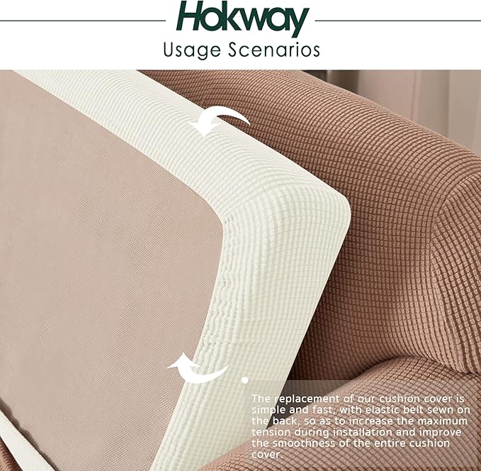 Hokway Stretch Couch Cushion Slipcovers Reversible Cushion Replacement Slipcovers Sofa Cushion Covers(Creamy White, 2)
