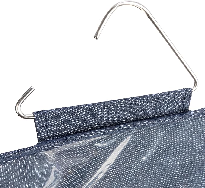 Household Essentials Over-The-Door Cotton Blend and Plastic Shoe Organizer with 20 Storage Pockets, Denim