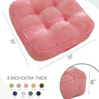 8" Washable Floor Pillow Cushion for Adults, Meditation Cushion Pillow, Large Square Floor Sitting, Removable Tufted Corduroy Cover, for Tatami Living Room or Yoga, 22x22 Inch, 2Pack, Machine Washable