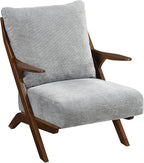 Lexicon Mid Century Modern Accent Chair, Pascal Brown Solid Rubberwood Frame, Reversible Back Cushion, Woven Chenille Upholstered Reading Chair, for Living Room/Bedroom/Office, Grey