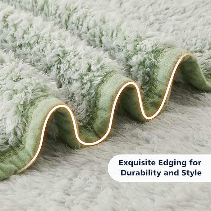 EMME Soft Sherpa Fleece Blanket Reversible Plush Fluffy Large Blanket, Light Weight Warm Decorative Boho Blanket Cover for Sofa, Couch, Bedroom,Travel(Plush Sage,108"x90")
