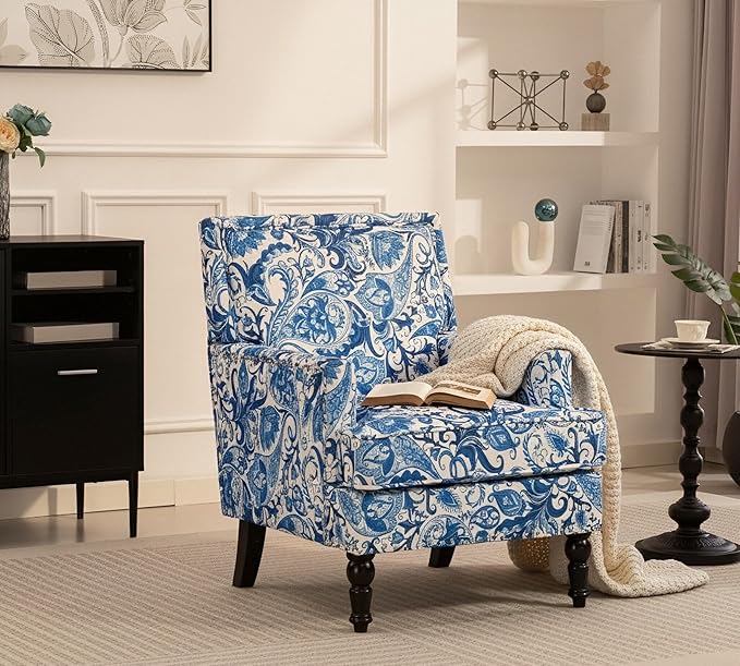 KEIKI Vintage Porcelain Accent Chair with Nailhead Trim, Upholstered Lounge Armchair - Ergonomic High Back Support, Perfect for Reading Nook
