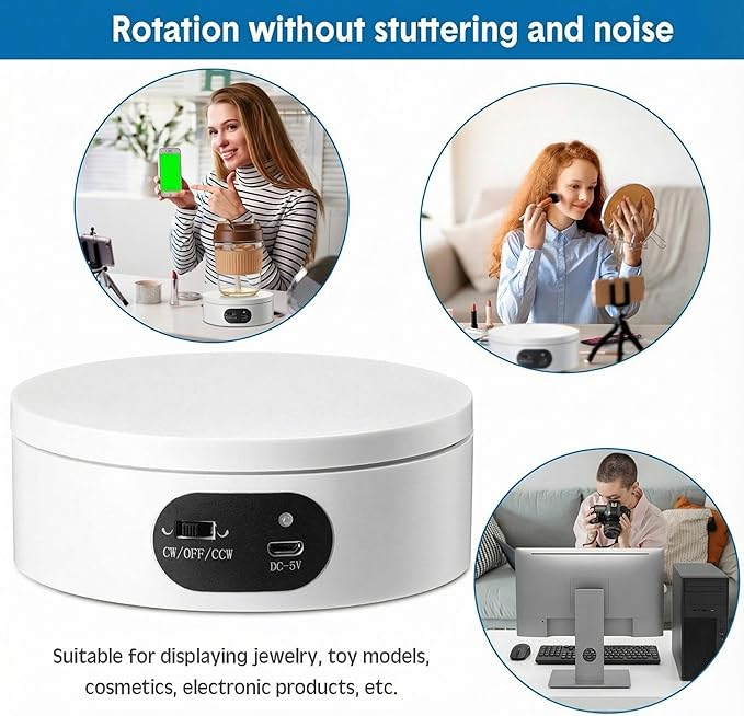 Hoteam Turner Cup Rotating Display Stand for Epoxy Glitter Tumbler Display Turner 360 Degree Tumbler Spinner Automatic Spinning Rotating Platform Mute Photography Turntable (White,16 Pcs)