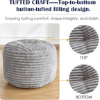 Round Pouf Ottoman,Corduroy Poufs with Memory Foam Filling for Foot Rest,Soft Footstool for Living Room,Office,20"x 17",Light Grey