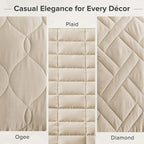 Comfort Spaces Queen Quilt Set Modern Reversible Plaid Coverlet Queen Bedding Set Cozy Quilted Winter Layer, All Season Lightweight Soft Queen Size Quilt, Kienna, Full/Queen Beige 3 Piece