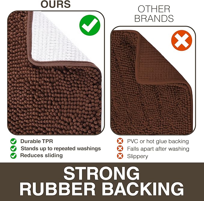 Neater Home Plush Bathroom Rugs 27x17 Thick Chenille Quick Dry Microfiber Absorbent Bath Mat, Soft Bath Rugs, Machine Washable Bathroom Floor Mat for Tub Shower Sink, Home Decor Accessories, Brown