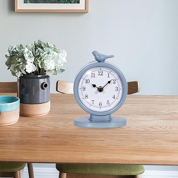 Mantel Clock, Classic Vintage Clocks and Decorative Shelf Decor, Silent Analog Desk Clocks with Light Vintage Metal Table Clock for Living Room Shelf Bedside Home Decor (Bright Blue)