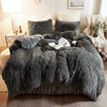 XeGe Plush Shaggy Duvet Cover Set, Luxury Ultra Soft Crystal Velvet Fluffy Bedding Set 2 Pieces(1 Faux Fur Furry Comforter Cover + 1 Fuzzy Faux Fur Pillowcase), Zipper Closure(Twin, Dark Gray)