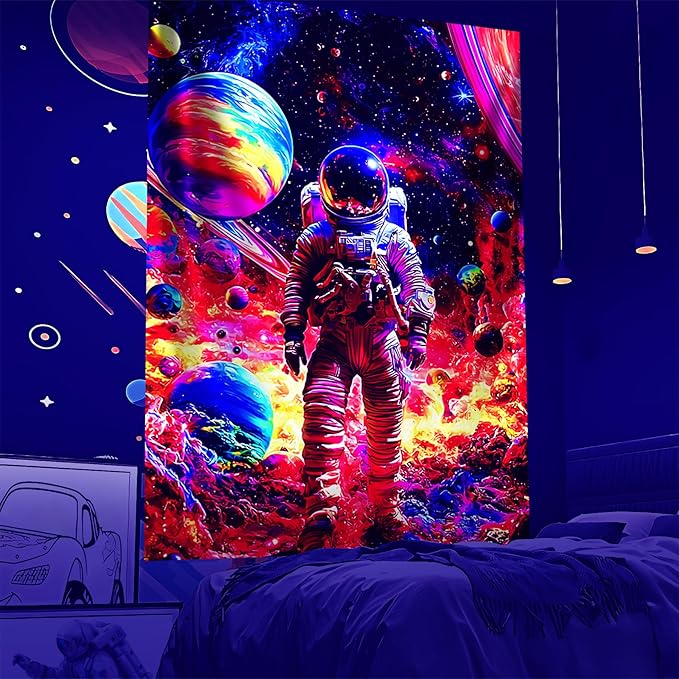 NYZE Astronaut Space Tapestry for Bedroom, Glow in the Dark Room Decor Wall Tapestries, Cool Galaxy Planet Wall Hanging, Wall Hanging for Men Guys Gamer Room Dorm Living Room 60x80 in