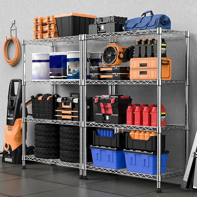 1000 lbs Storage Shelving Steel Heavy Duty 4-Tier Utility Shelving Unit Steel Organizer Wire Rack for Home,Kitchen,Office,Chrome (13.7" D x 29.5" W x 47.2" H)