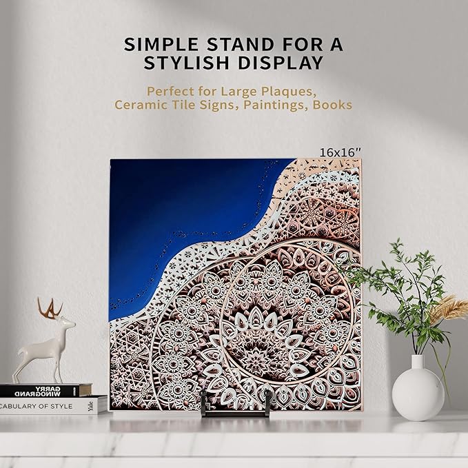8 Inch Large Plate Stands for Display - Metal Square Wire Plate Holder Display Stand + Picture Stand for Book, Platter, Plaque, Photo Easel (2 Pack)
