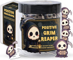 Positive Grim Reaper Jar – 60 Funny Emotional Support Grim Reaper, Dark Humor Spooky Gifts, Halloween Basket Stuffers for Adults Women Men, Halloween Gifts for Adults, Coworkers, Boo Basket Stuffers