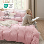Bedsure Pink Duvet Cover Twin/Twin XL Size - 2 Pieces Prewashed Cotton-Like Extra Soft Bedding Set, Includes 1 Twin Duvet Cover 68x90 Inches with Zipper Closure & 1 Pillow Sham, No Comforter