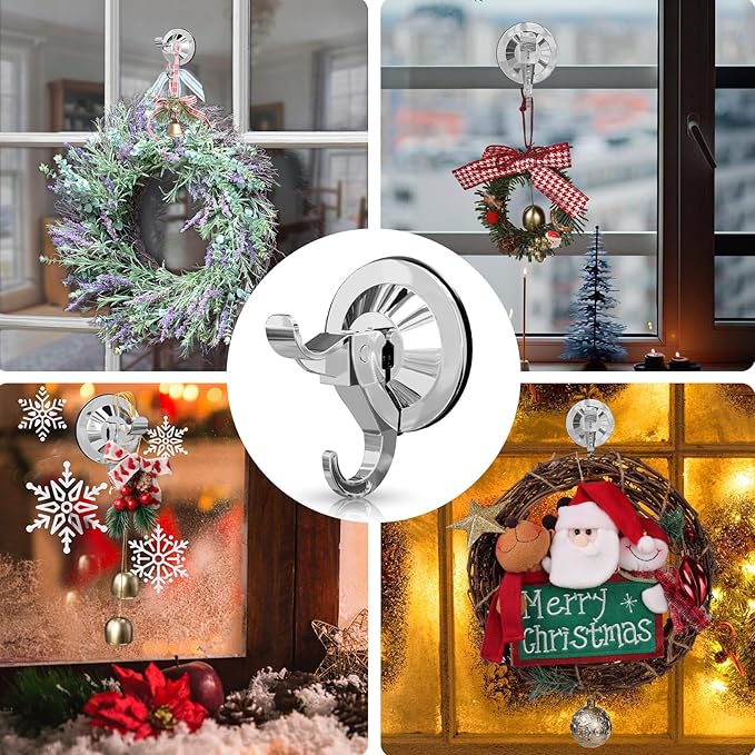 Antimbee Suction Hooks, 10 Pack Reusable Hangers, Removable Large Suction Cups with Ultra-Thin Adhesive Disc for Smooth/Uneven Surfaces, Door Wreath Hanger Max up to 11 lbs (Silver)