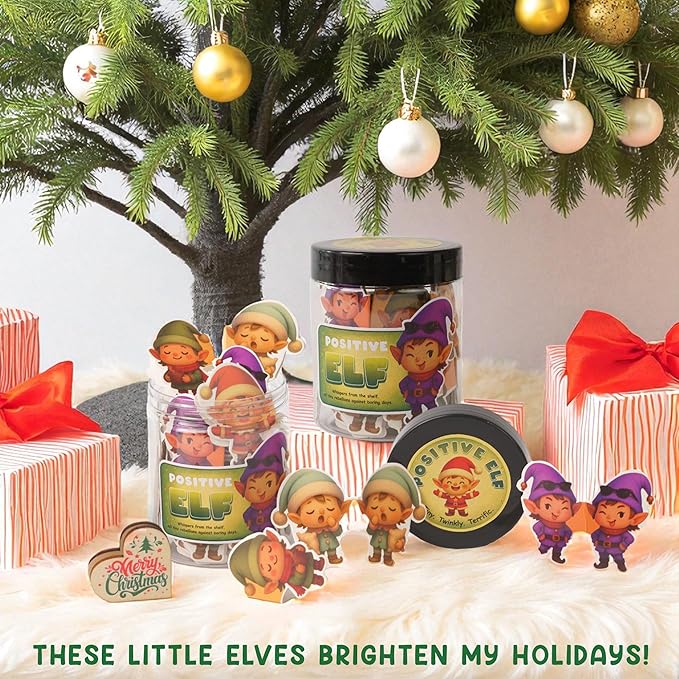 Positive Elf Jar – 60 Funny Emotional Support Jar, Christmas Gifts for Kids, Tweens, Teens, Women, Coworkers, Teachers, Sisters, Friends – Christmas Stocking Stuffer for Teens, Tweens, Kids