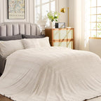 Oversized King Fleece Blanket 120x120 Inches, Seamless Soft Cozy 3D Jacquard Flannel Blanket 10'x10' Extra Large for Bed, Sofa, Couch, Travel & Camping, California King Throw, Beige