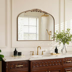 Besdomus Gold Vintage Vanity Mirror: 24"x 32" French Baroque Arched Mirror - Traditional Ornate Antique Mirrors for Wall/Dresser/Mantel/Bedroom/Entryway/Bathroom/Hallway - Home Decor for Living Room