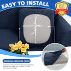 YEMYHOM Stretch Individual Cushion Covers Sofa Chair Seat Cushion Slipcovers Soft Couch Cover Replacement Large Checkered Furniture Protector with Elastic Bottom (1 Pc Cushion Cover, Navy)