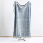 Ultra Soft Fleece Sherpa Blanket King Size,Lightweight Cozy Boho Bed Blanket with Decorative Tassel, Pattern Reversible, 2 Tones Ombre Blue,104”x90”
