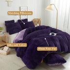 XeGe Plush Shaggy Duvet Cover Set, Luxury Ultra Soft Velvet Fluffy Furry Bedding Sets 3 Pieces(1 Faux Fur Fuzzy Comforter Cover + 2 Faux Fur Throw Pillow Shams), Zipper Closure (Queen, Purple)