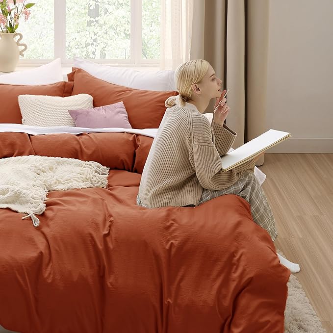 Bedsure Terracotta Duvet Cover Full Size - 3 Pieces Prewashed Extra Soft Cotton-Like Polyester Bedding Set, Includes 1 Duvet Cover 80x90 Inches with Zipper Closure & 2 Pillow Shams, No Comforter