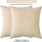 GAWAMAY Decorative Square Throw Pillow Covers 18"x18" Inch Set of 2, Super Soft Chenille Pillows Farmhouse Fall Pillowcase for Living Room Bedroom Sofa Couch Cushion Cover Beige 45x45cm (No Insert)