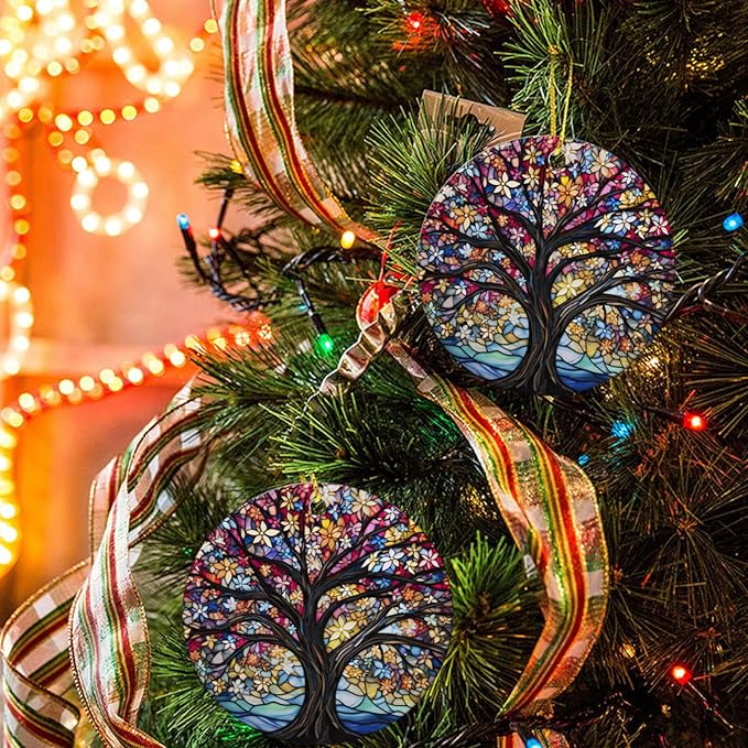 Tree of Life Ornament Christmas Decoration Christmas Tree Ornaments Gift Round Ceramic Bauble Present Holiday Keepsake