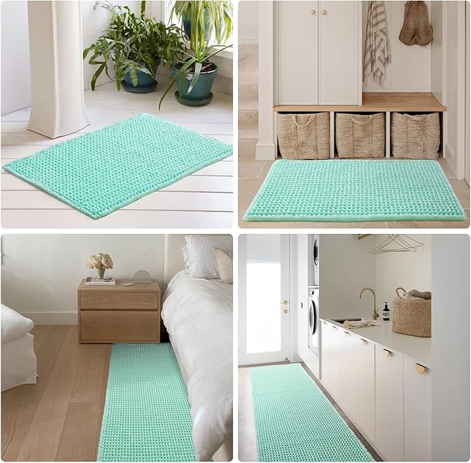 Waffle Bath Mat, Boho Bathroom Rugs Non Slip Washable Super Absorbent Quick Dry Cute Bath Mat Farmhouse Bathroom Decor, 36"x24" Aqua Blue