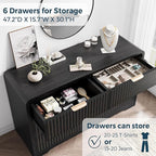 Modern 6 Drawer Dresser for Bedroom, 47" Wide Wood Dressers & Chests of Drawers Curved Profile Design, Mid Century Modern Fluted Dresser for Bedroom, Black Dresser