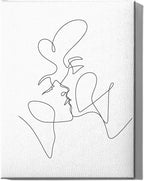 Y2K BOO Kissing Couple Wrapped Canvas Wall Art Romantic Intimacy Continuous Line Drawing 12x16 Inch Gallery Stretched Modern Home Love Art Decor