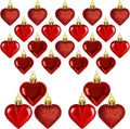 24PCS Heart Shaped Ornaments, Red Heart Shaped Ornaments, Valentines Heart Hanging Ornaments in 2 Sizes, Glossy Heart Baubles for Valentines Wedding Christmas Tree Party Decorations