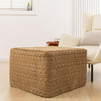 20x20x14 Inches Fluffy Square Pouf Ottoman - Plush Furry Ottoman Foot Rest Stool with High-Density Foam, Versatile Floor Seating for Living Room (Coffee)