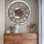 HOIBAI Wall Clock, 24 Inch Moving Gears Clock Large Wall Clock for Living Room Decor Rustic Vintage Industrial Steampunk Farmhouse Big Clock for Home Kitchen Bedroom Office