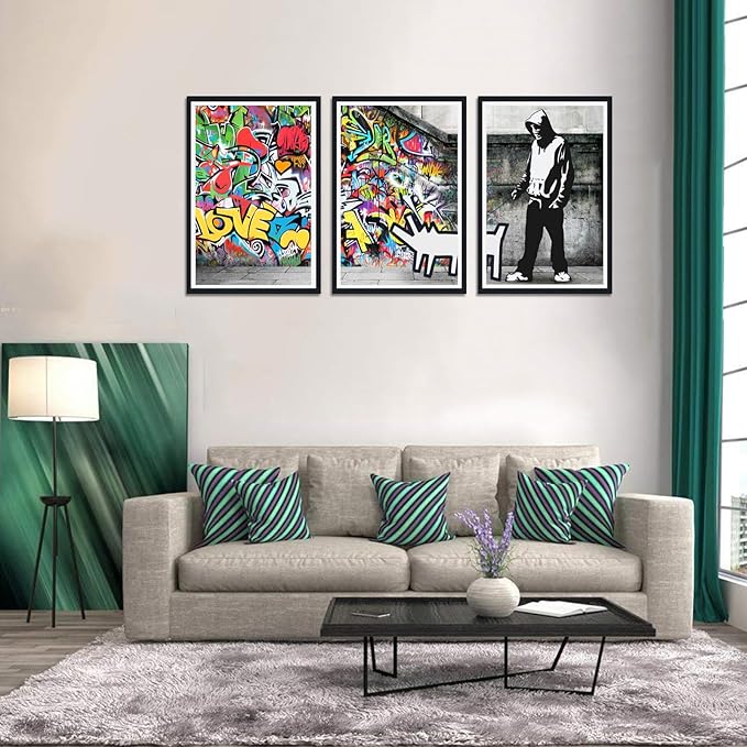 Novatique Graffiti Canvas Wall Art Pop Art Wall Decor Street Art Painting Picture Framed Graffiti Poster Artwork for Living Room Office,24" x 36" x 3pcs