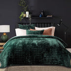 RECYCO Luxury Velvet Quilt Set Full Queen Size Bedding Sets, Ultra Soft Velvet Comforter Set, Lightweight Channel Box Stitch Oversized Bedspread Coverlet for All Season, with 2 Shams, Emerald Green