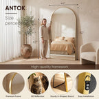 Antok Full Length Mirror, 82"x44" Floor Mirror, Arched Floor Standing Freestanding Arch Full Body Mirrors with Stand for Bedroom, Hanging Mounted for Living Room Cloakroom,Gold