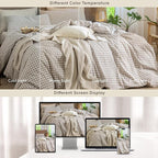 MooMee Gingham Duvet Cover Set 100% Washed Cotton Linen Like Textured Breathable Durable Soft Comfy Modern Checkered Design (Tannish Linen Grey Gingham, King 104"x90")