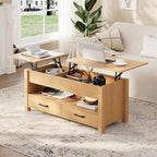 IDEALHOUSE 47.2" Coffee Table with Storage, Multi-Function Lift Top Coffee Table with Wooden Lift Tabletop, 2 Drawers and Hidden Compartment, Central Table for Living Room Home Office, Natural